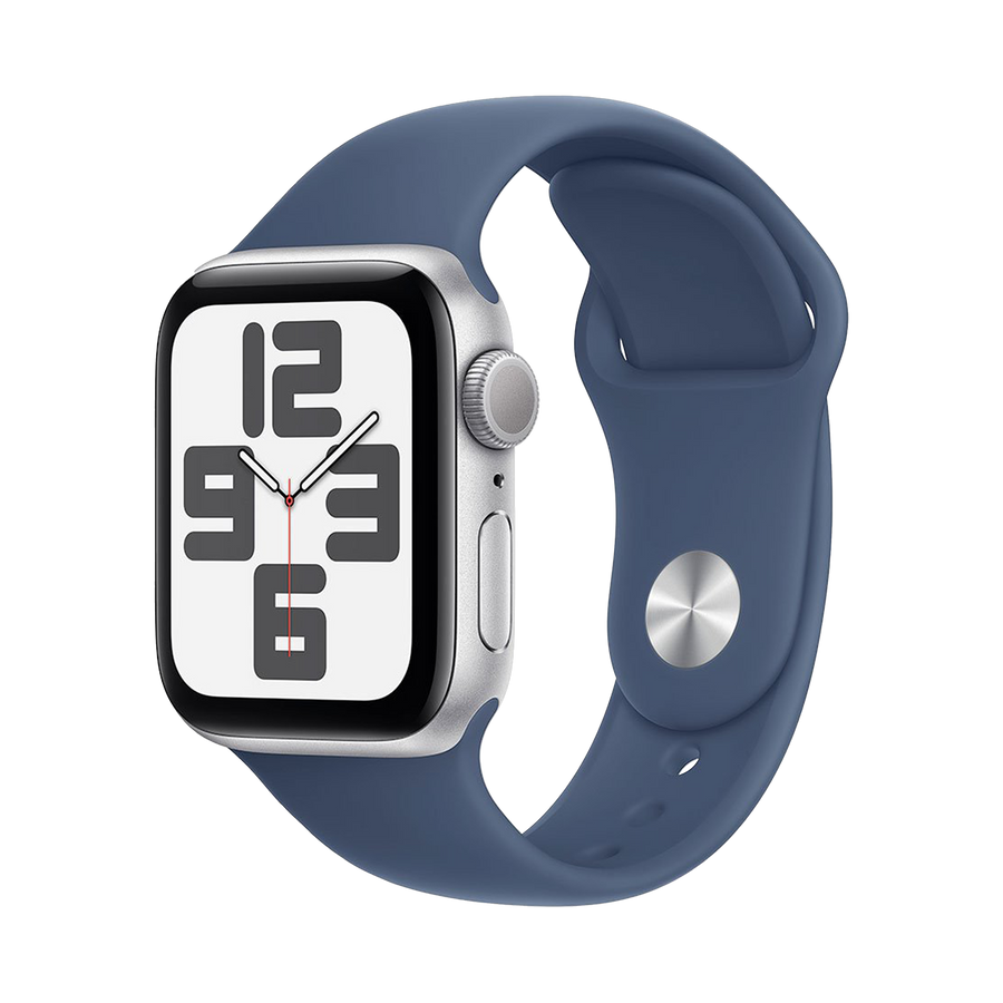 Apple Watch SE GPS 44mm Zilver AC, Denim Sport Band - S/M
