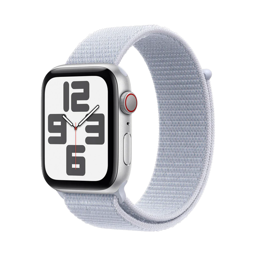 Apple Watch SE GPS + Cellular 44mm Zilver AC, Blauw Cloud Sport Loop