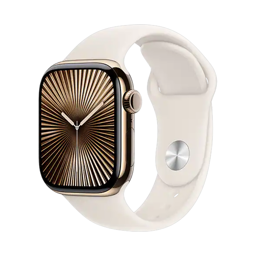 Apple Watch Series 10 GPS + Cellular 42mm Goud TC, Sterrenlicht Sport Band - M/L