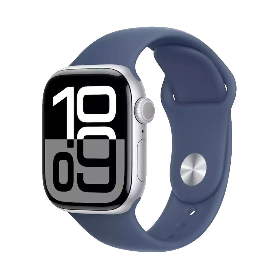 Apple Watch Series 10 GPS + Cellular 42mm Zilver AC, Denim Sport Band - S/M