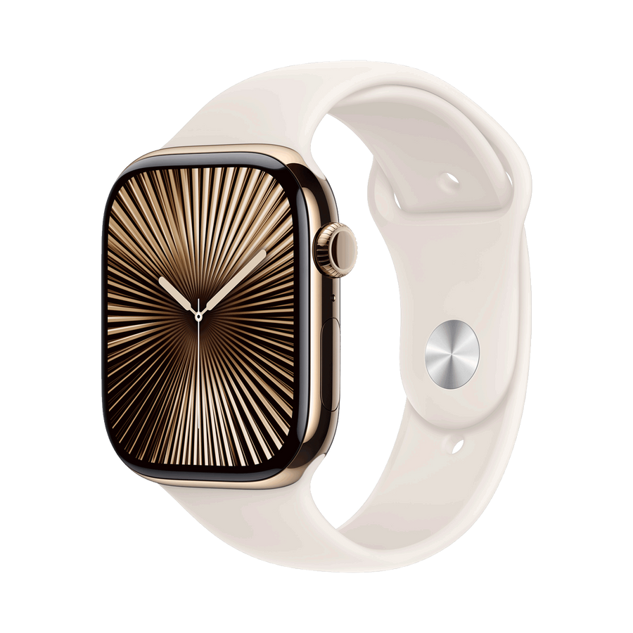 Apple Watch Series 10 GPS + Cellular 46mm Goud TC, Sterrenlicht Sport Band - S/M