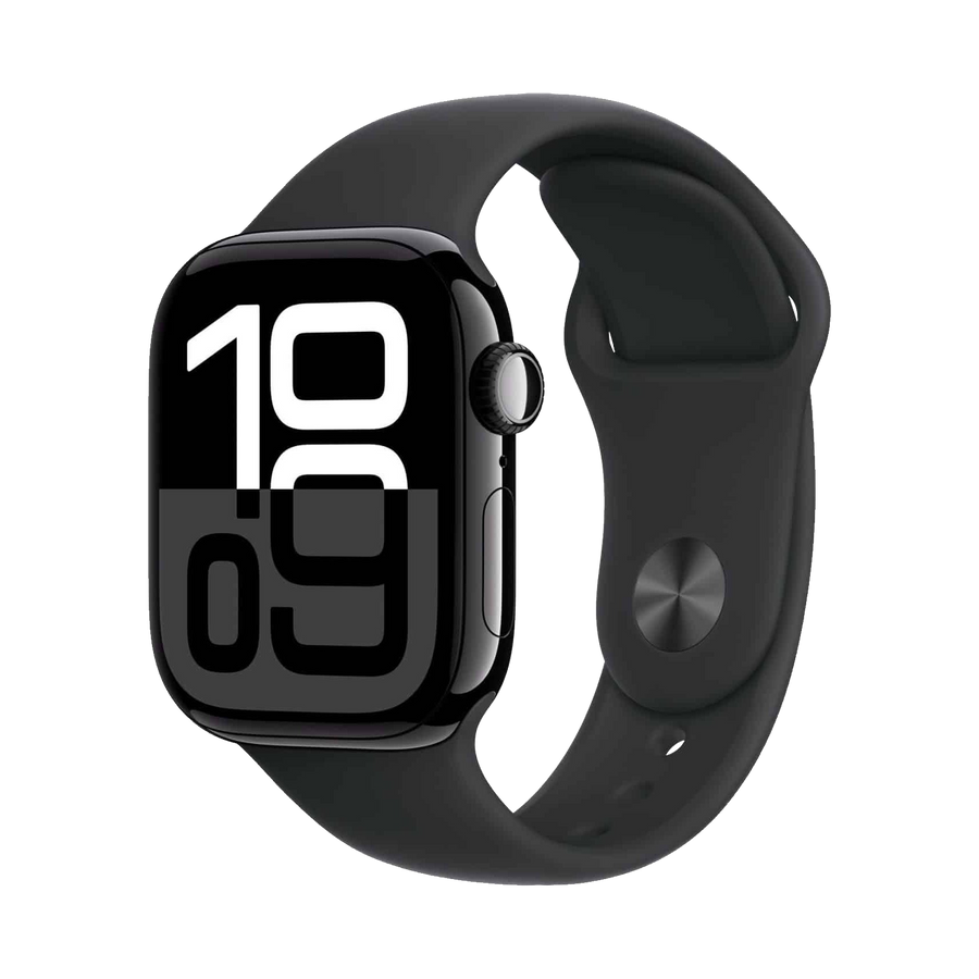 Apple Watch Series 10 GPS + Cellular 46mm Gitzwart AC, Zwart Sport Band - S/M