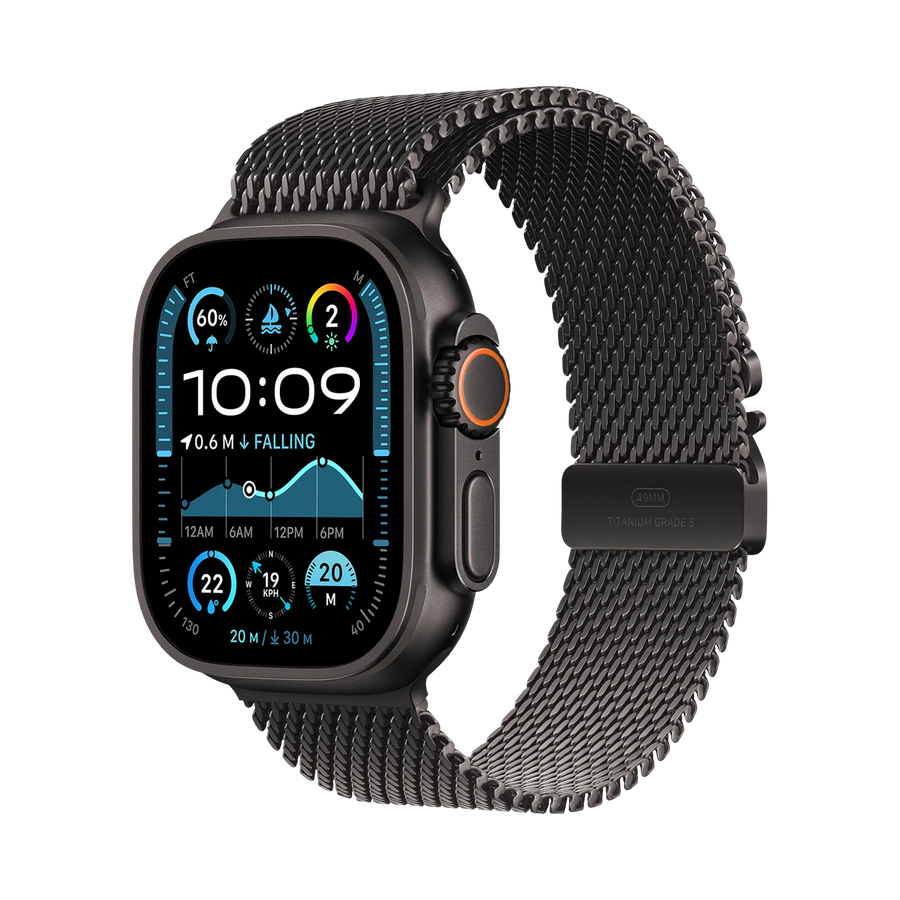 Apple Watch Ultra 2 GPS + Cellular 49mm Zwart TC, Zwart Titanium Milanese Loop - S