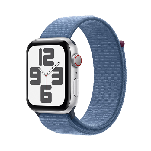 Apple Watch SE GPS 44mm Zilver AC, Blauw Cloud Sport Loop