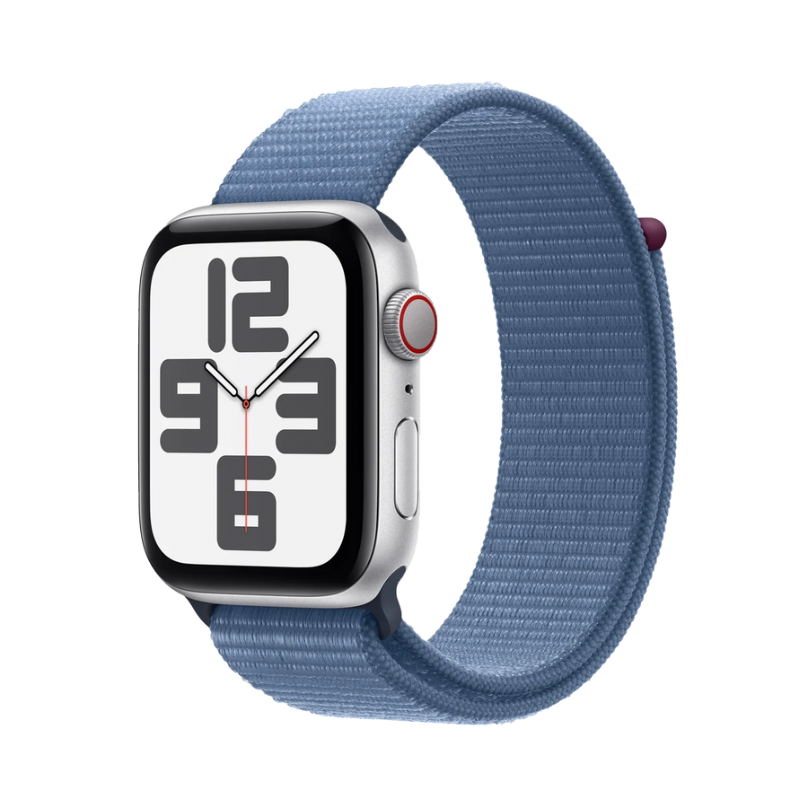 Apple Watch SE GPS 44mm Zilver AC, Blauw Cloud Sport Loop