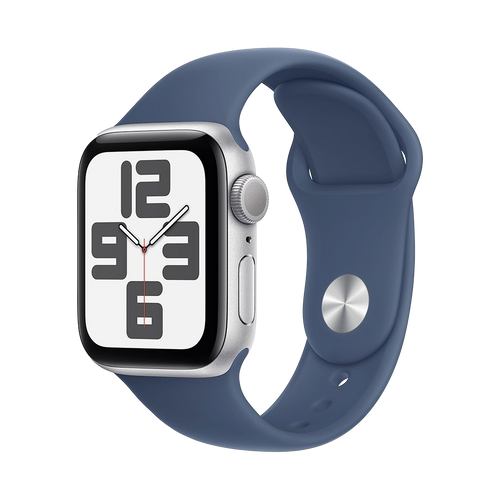 Apple Watch SE GPS 44mm Zilver AC, Denim Sport Band - M/L