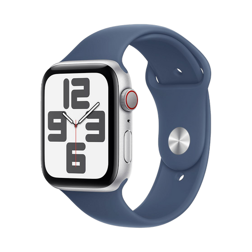 Apple Watch SE GPS + Cellular 44mm Zilver AC, Denim Sport Band - M/L
