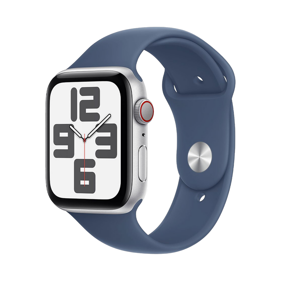 Apple Watch SE GPS + Cellular 44mm Zilver AC, Denim Sport Band - M/L