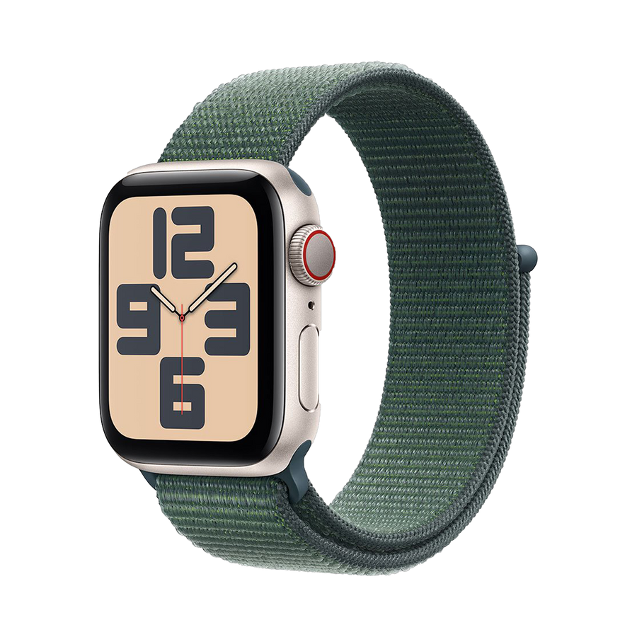 Apple Watch SE GPS + Cellular 44mm Sterrenlicht AC, Lake Green Sport Loop