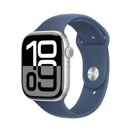 Apple Watch Series 10 GPS 46mm Zilver AC, Denim Sport Band - S/M