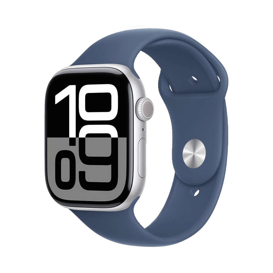Apple Watch Series 10 GPS 46mm Zilver AC, Denim Sport Band - S/M