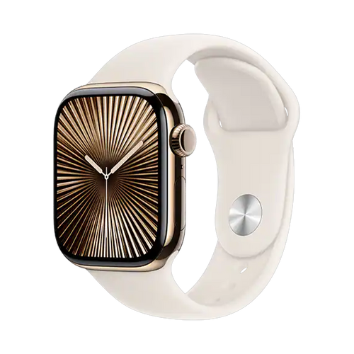 Apple Watch Series 10 GPS + Cellular 42mm Goud TC, Sterrenlicht Sport Band - M/L