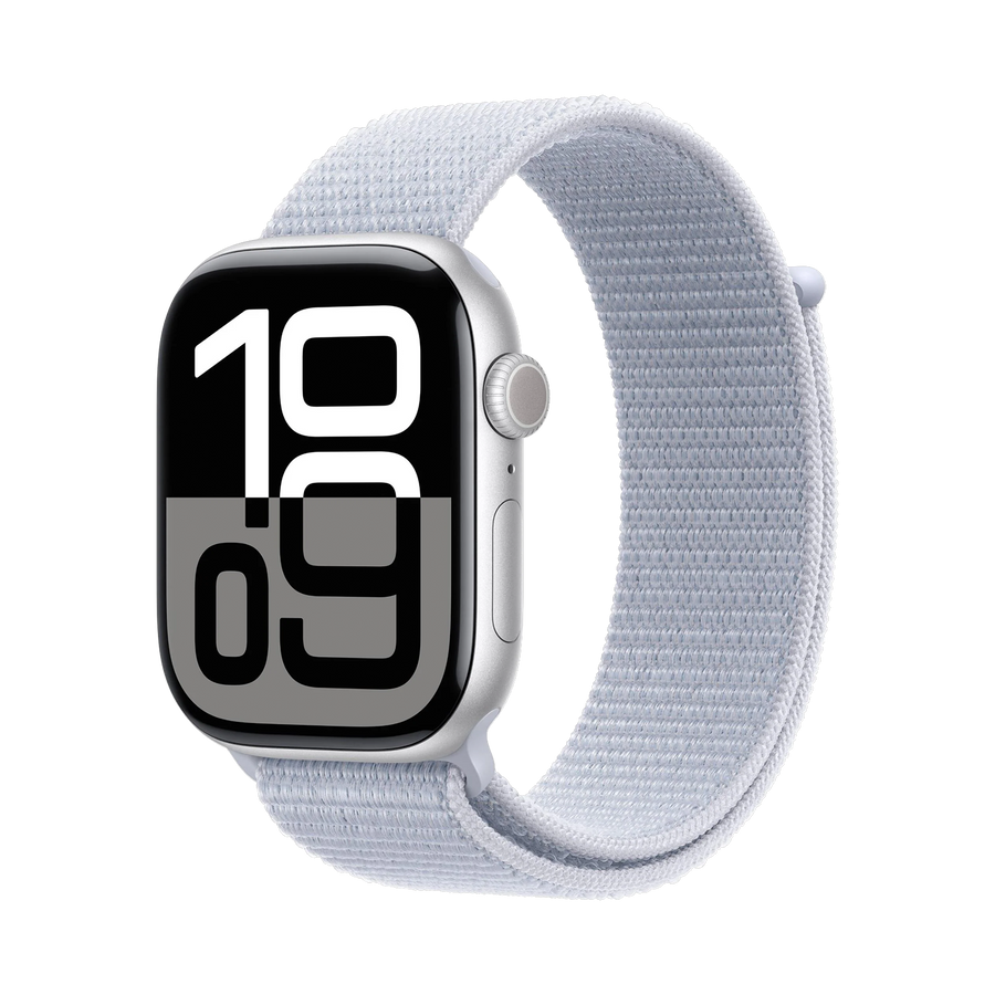 Apple Watch Series 10 GPS + Cellular 46mm Zilver AC, Blauw Cloud Sport Loop