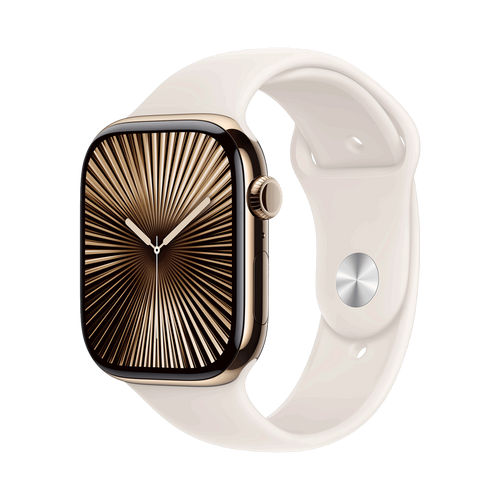 Apple Watch Series 10 GPS + Cellular 46mm Goud TC, Sterrenlicht Sport Band - M/L