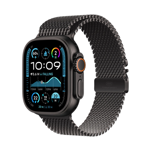 Apple Watch Ultra 2 GPS + Cellular 49mm Zwart TC, Zwart Titanium Milanese Loop - L