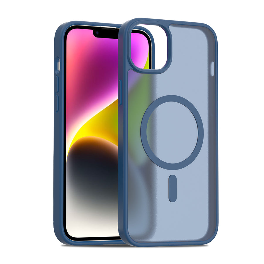 Fe'nomenal iPhone 14 Plus ColorShield Backcover met MagSafe - Marineblauw, hoesje op het toestel