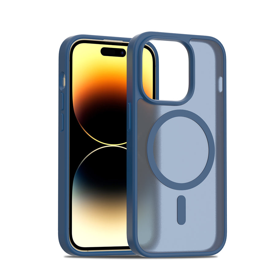 Fe'nomenal iPhone 14 Pro ColorShield Backcover met MagSafe - Marineblauw, hoesje op het toestel