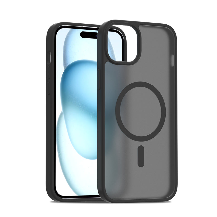 Fe'nomenal iPhone 15 Plus ColorShield Backcover met MagSafe - Zwart, hoesje op het toestel