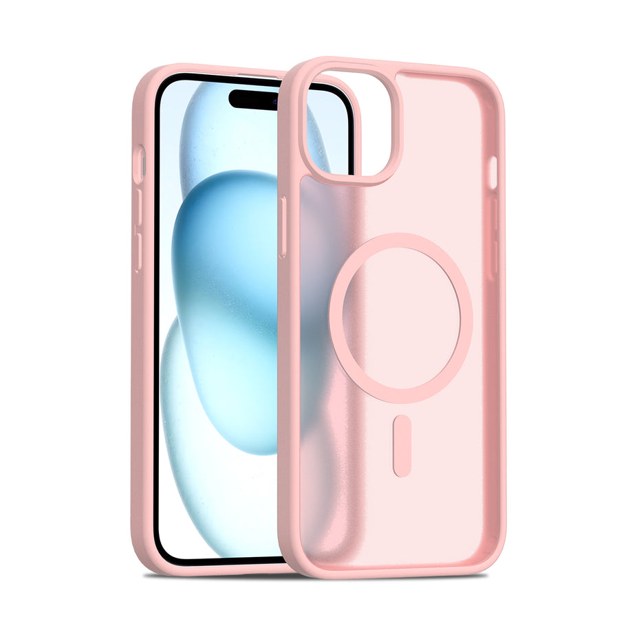Fe'nomenal iPhone 15 Plus ColorShield Backcover met MagSafe - Roze, hoesje op het toestel