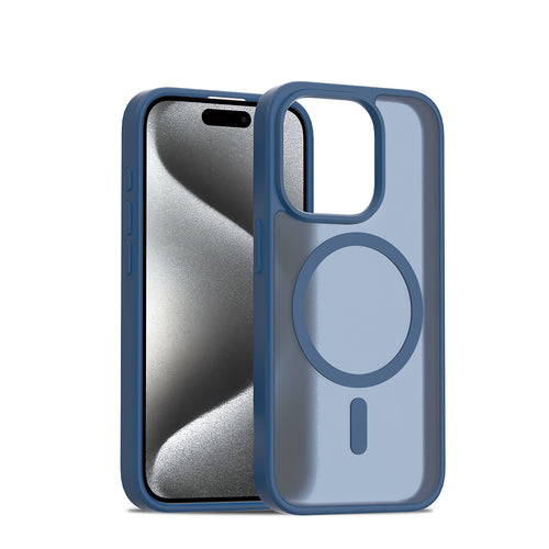 Fe'nomenal iPhone 15 Pro ColorShield Backcover met MagSafe - Marineblauw, hoesje op het toestel