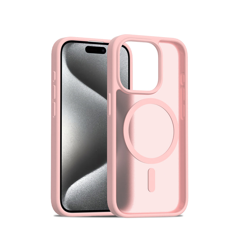 Fe'nomenal iPhone 15 Pro ColorShield Backcover met MagSafe - Roze, hoesje op het toestel