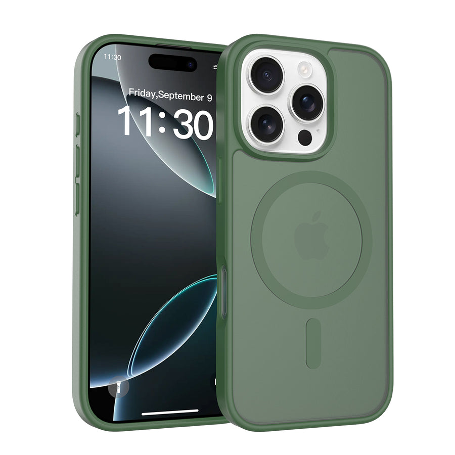 Fe'nomenal iPhone 16 Pro ColorShield Backcover met MagSafe - Groen, hoesje op het toestel