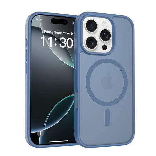 Fe'nomenal iPhone 16 Pro ColorShield Backcover met MagSafe - Marineblauw, hoesje op het toestel