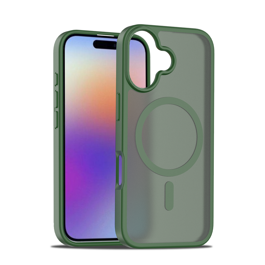 Fe'nomenal iPhone 17 ColorShield Backcover met MagSafe - Groen, hoesje op een iPhone 17 gezien vanaf de achterkant