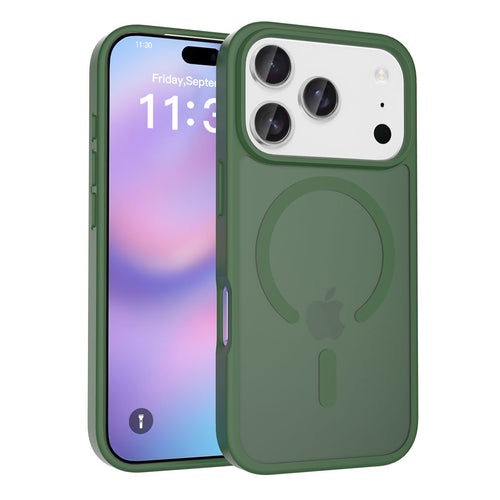 Fe'nomenal iPhone 17 Pro ColorShield Backcover met MagSafe - Groen, hoesje op het toestel