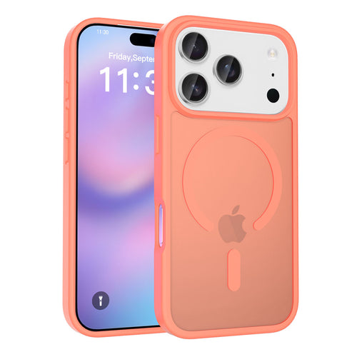 Fe'nomenal iPhone 17 Pro ColorShield Backcover met MagSafe - Oranje, hoesje op het toestel