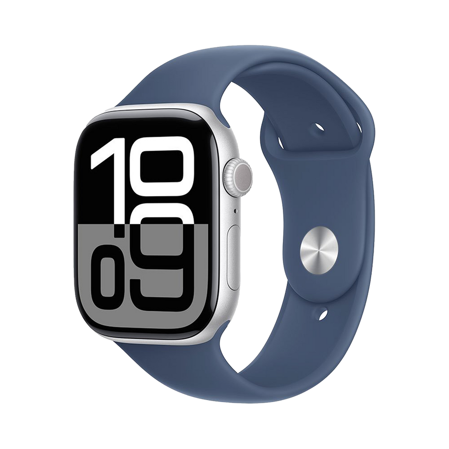Apple Watch Series 10 GPS 42mm Zilver AC, Denim Sport Band - M/L