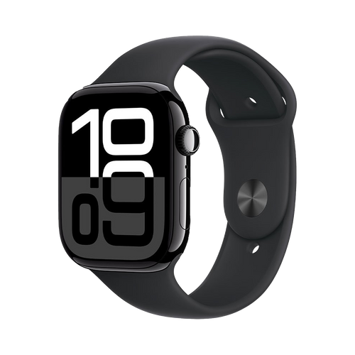 Apple Watch Series 10 GPS 42mm Gitzwart AC, Zwart Sport Band - S/M