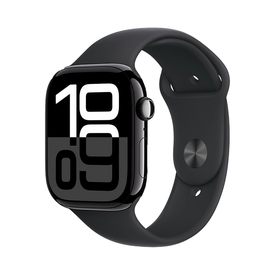 Apple Watch Series 10 GPS 42mm Gitzwart AC, Zwart Sport Band - S/M